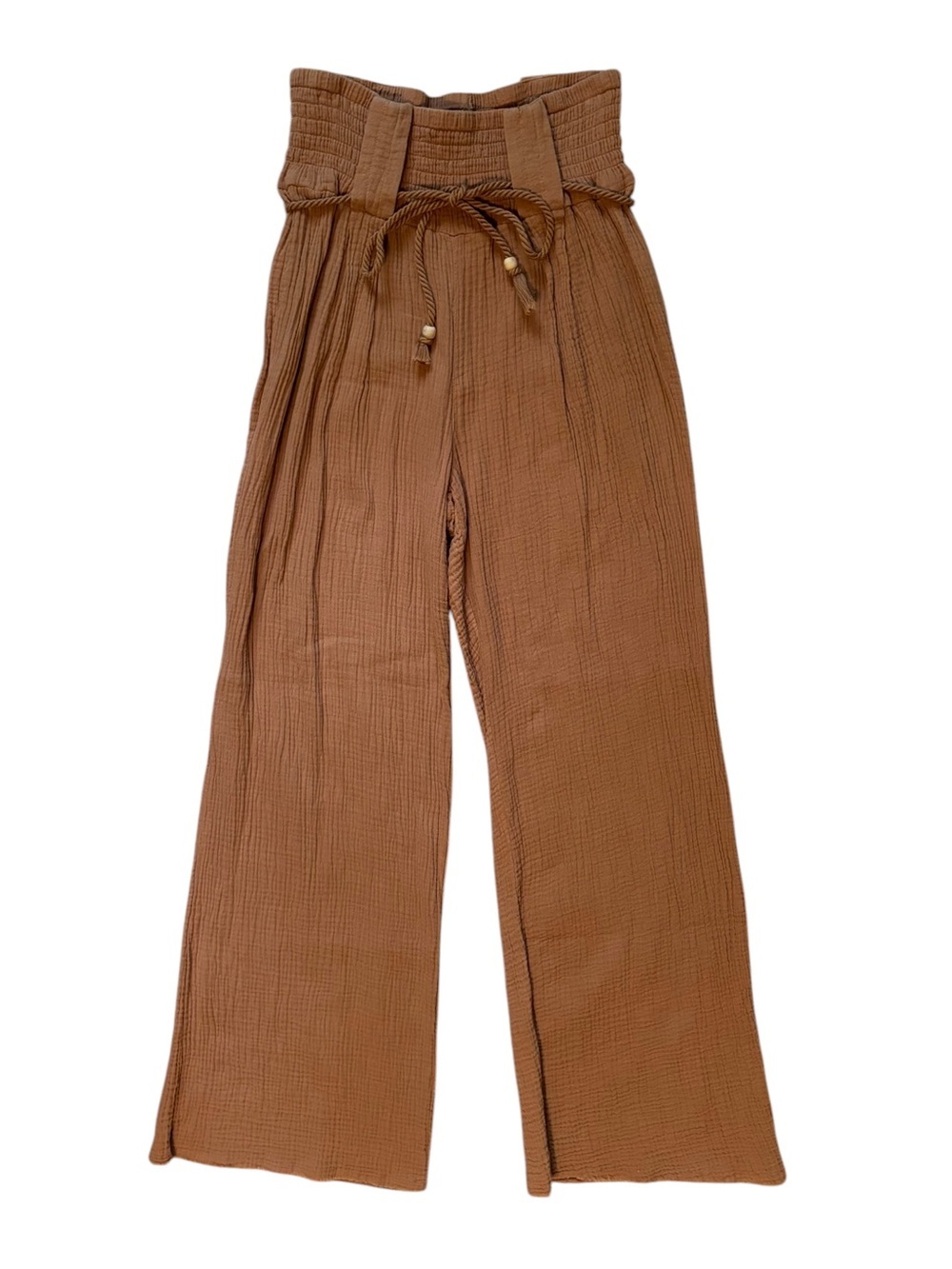 Ban Jara Cotton Gauze Pants Tan Wide Leg Boho Beach Lagenlook Resortwear Size M